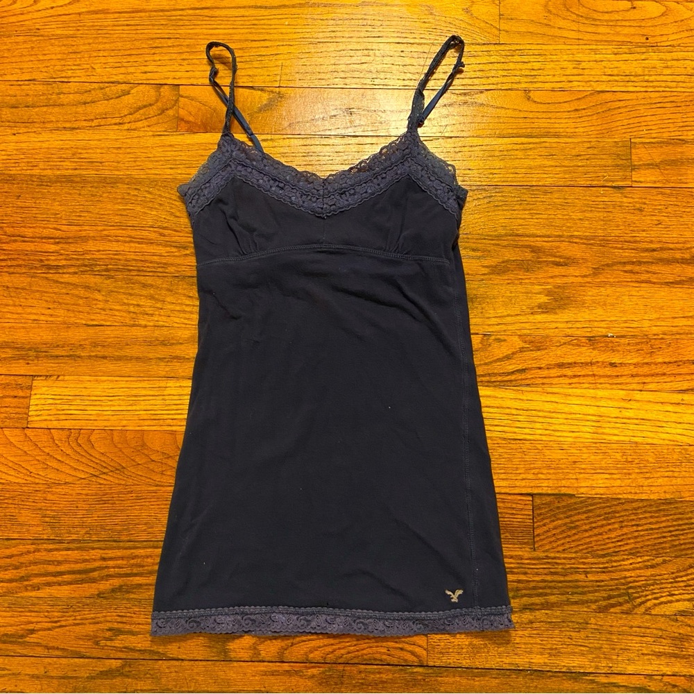 Vintage y2k American Eagle Navy Blue Lace Trim Cami